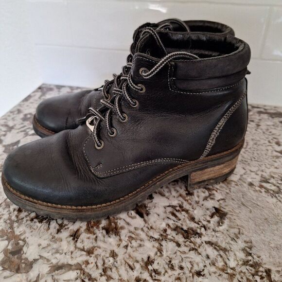 Taos lace up black leather‎ moto boots size 39 black - Picture 6 of 9